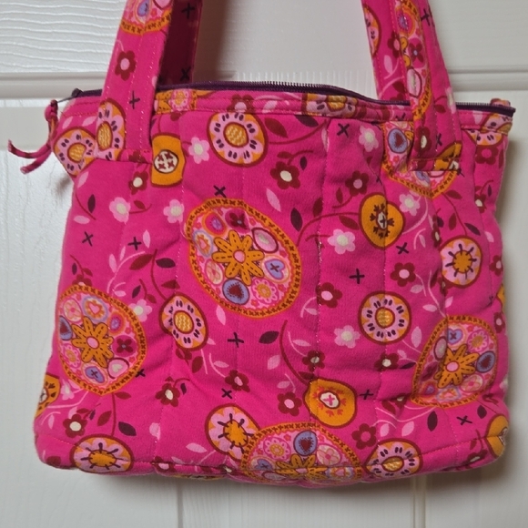 COLORFUL  Quilted Pink Shoulder Bag w/ Floral Geo Design BOHO Funky Fab BOLD 70s - Picture 1 of 7